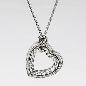 David Yurman Sterling Silver Cable and Diamond Heart Necklace